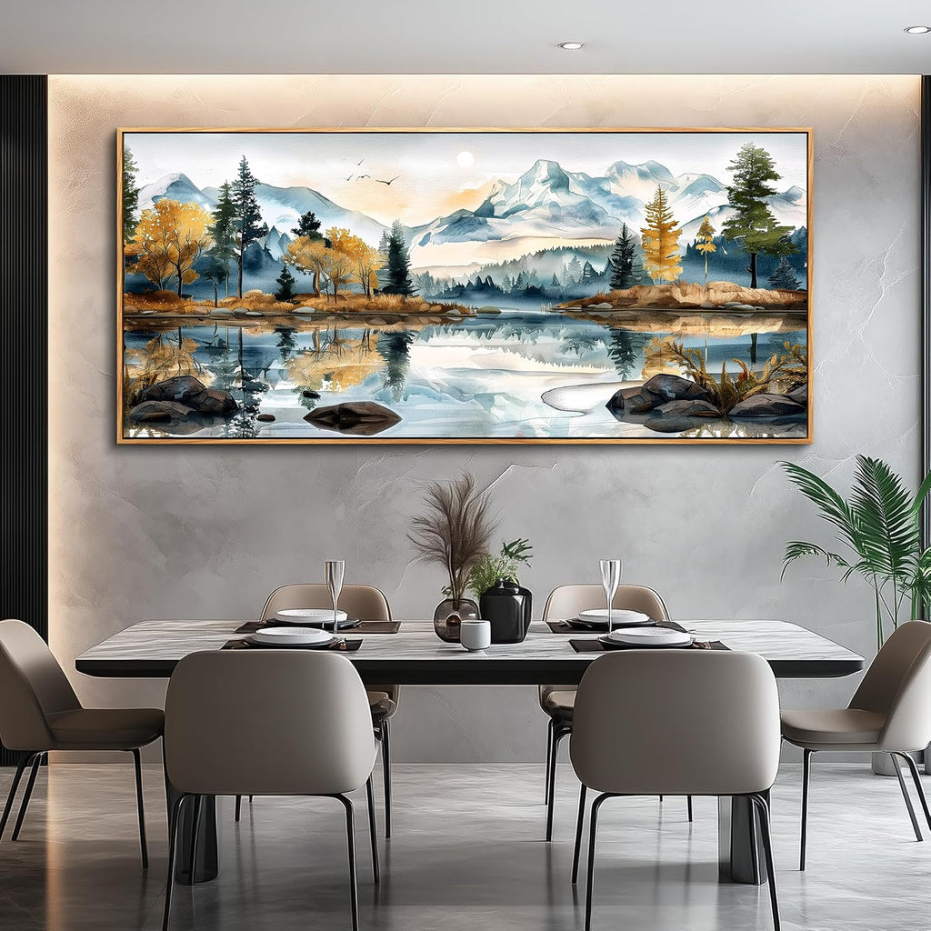 ERQINHUA Large Abstract Wall Art Living Room Wall Decor for Bedroom Office Decoration Watercolour Paint Tree Lakeside Landscapes Picture Canvas Artwork Home Decor Ready to Hang 32x72 In Wood Framed