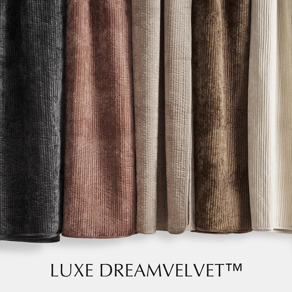 EverGrace Velvet Quilt Set California King 118'' x 106'', Luxurious Soft Bedding Sets, Lightweight Velvet Comforter for All Season, Striped Oversized Bedspread Coverlet w/ 2 Shams, Mushroom Brown