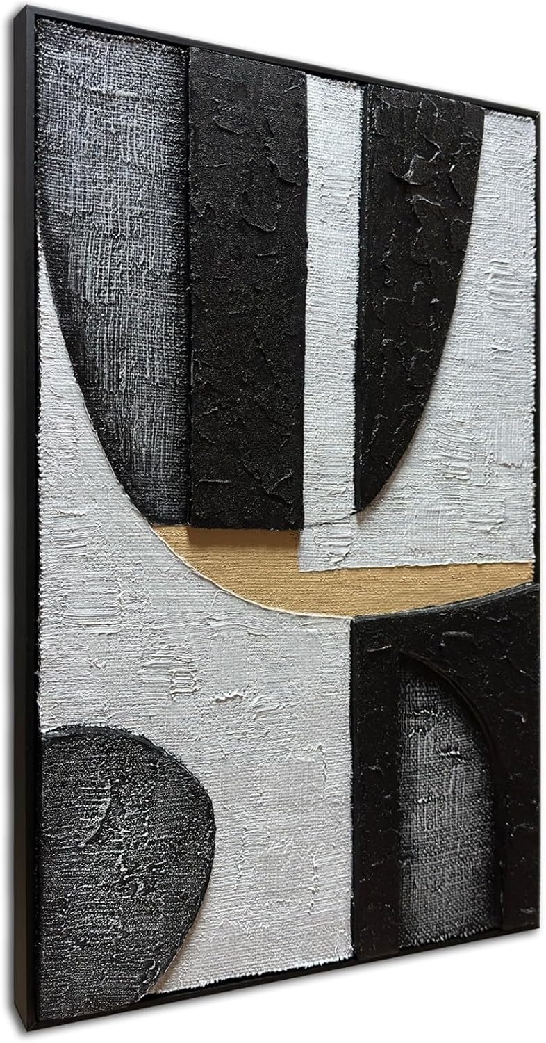 zoinart Black Framed Wabi-sabi Artwork Wall, Black and White Textured Wall Art, Modern Abstract Painting Minimalist Contemporary 24x36 Inch Wall Art