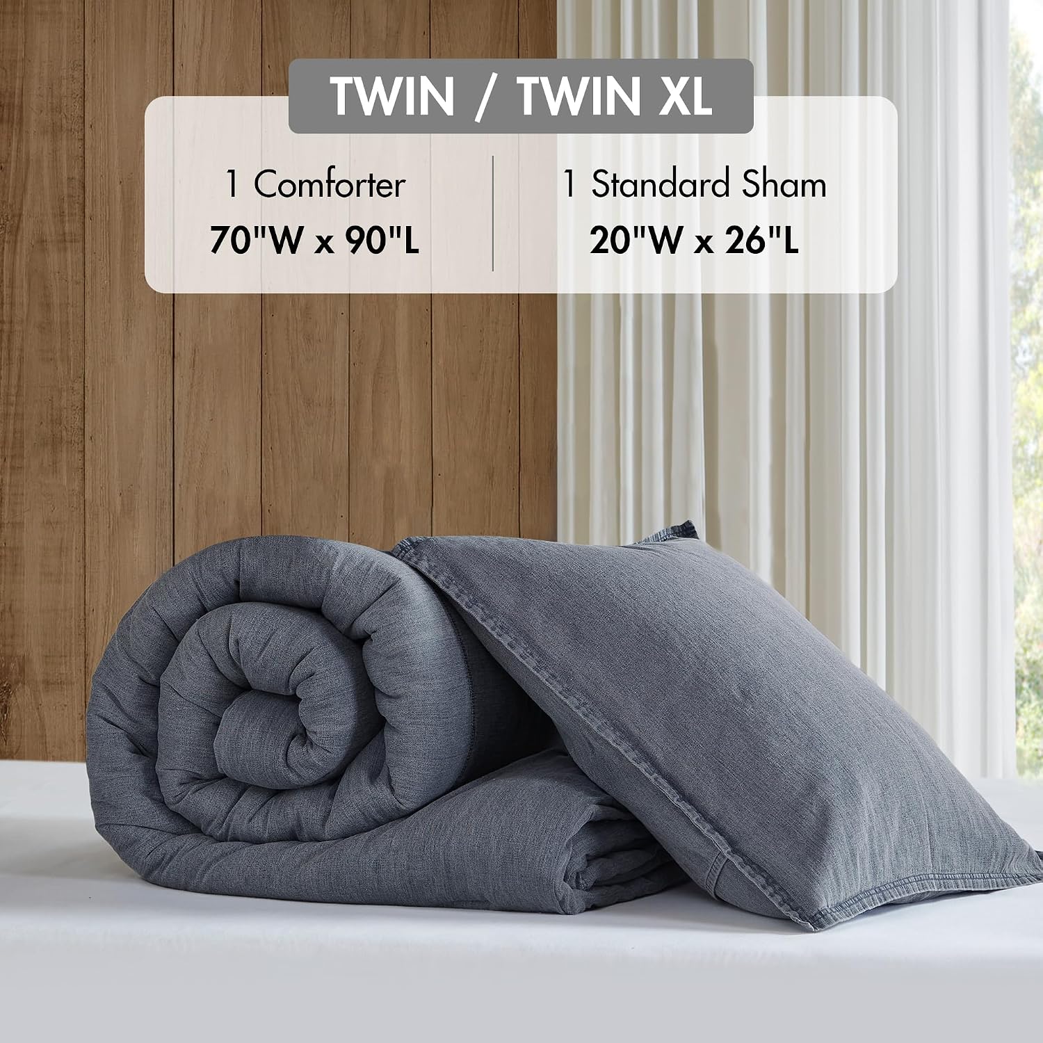 Woolrich Twin Comforter Set Cotton Stone Washed, Oversized Comforters Twin Size Bed, All Season Down Alternative Overfilled Twin Size Comforter, McKenzie, Twin/Twin XL Blue 2 Piece