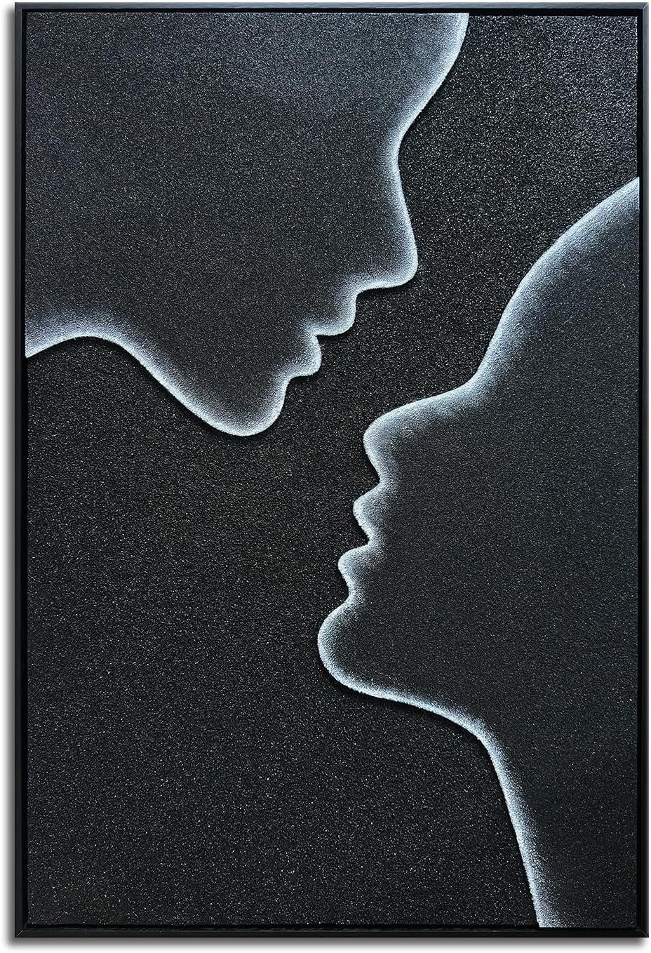 zoinart Creative Black and White Textured Wall Art, Handmade Abstract Romantic Plaster Paintings, Relief Art 24x36 inch