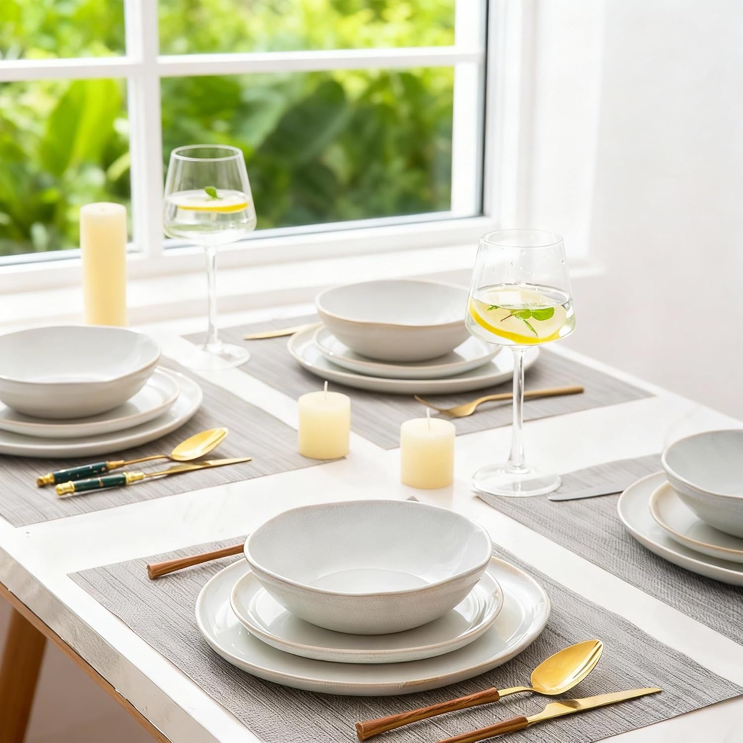 AmorArc Ceramic Dinnerware Sets,Handmade Reactive Glaze Stoneware Plates and Bowls Sets,Highly Scratch Resistant | Dishwasher & Microwave Safe Dishes Set,Service for 6 (18pc)