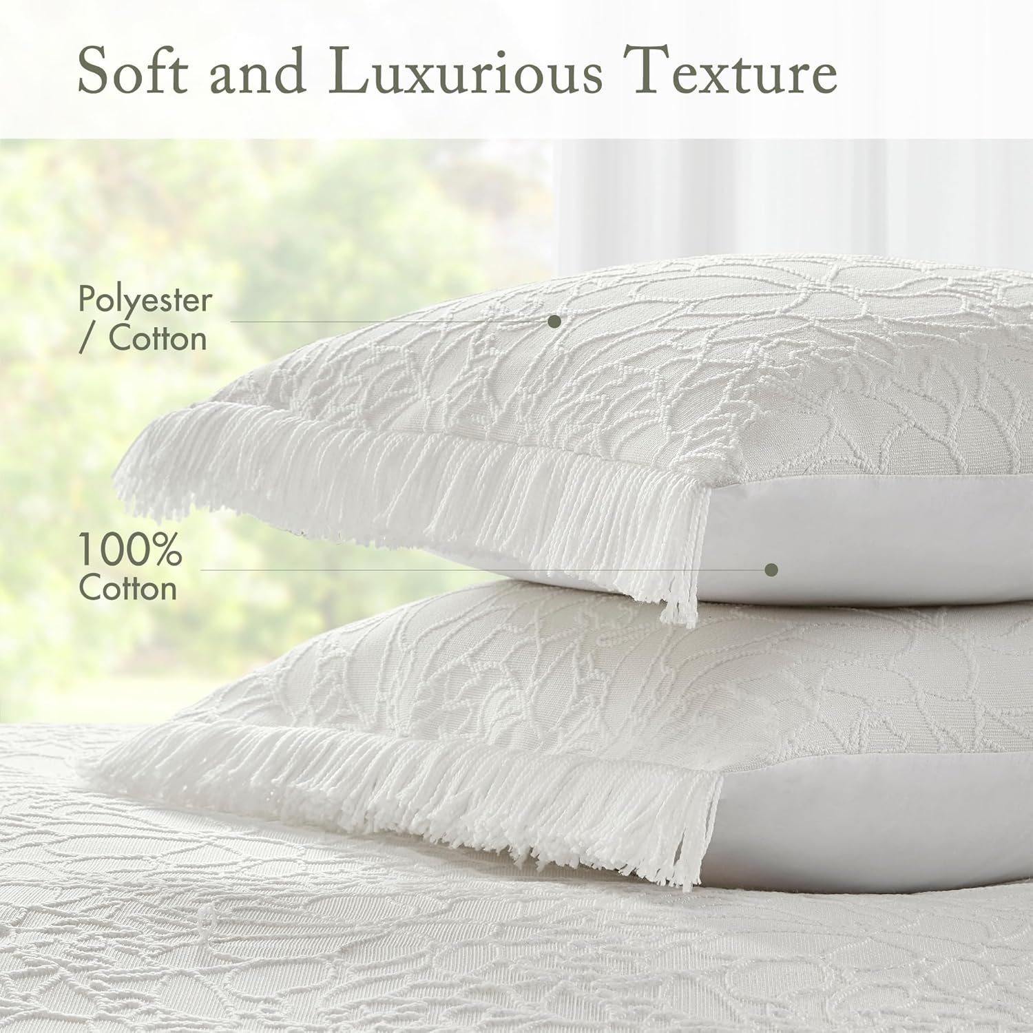 Madison Park King Bedspread Oversized Chenille Floral Bespread with Fringes, King Bedding Set Cozy Quilt, All Season Lightweight Soft King Size Bedspread, Willow, King White 3 Piece