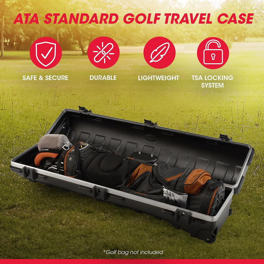 SKB ATA Deluxe Standard Hard Plastic 49 Inch Long Interior Golf Bag Storage Traveling Case with Wheels and Reliable Secure Latches, Black (2 Pack)