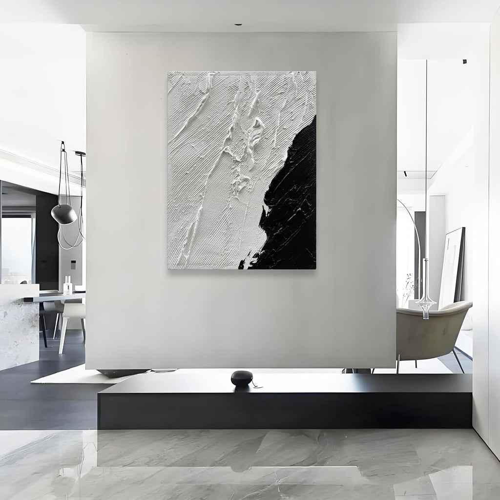 Art Hand-Painted Black and White Texture Abstract Art Oil Painting Modern Minimalist Art Painter Living Office Corridor Wall Deco Art 40x28 inches