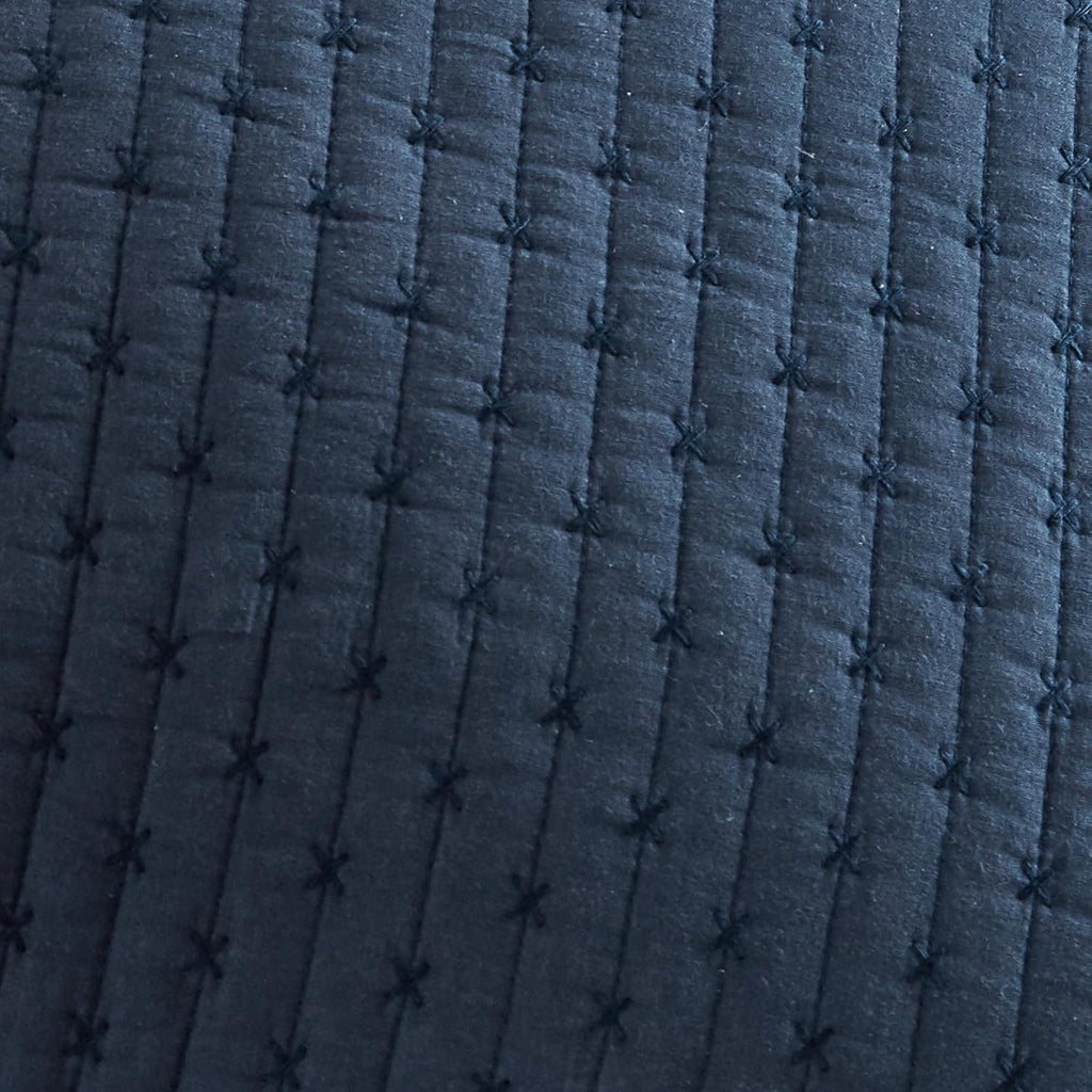 Levtex Home Cross Stitch Reversible King Bedspread Set (120x104in) with 2 Pillow Shams (36x20in) - Stitch Texture - Navy - Cotton King Size Bedspread Set - Soft, Pre-Washed