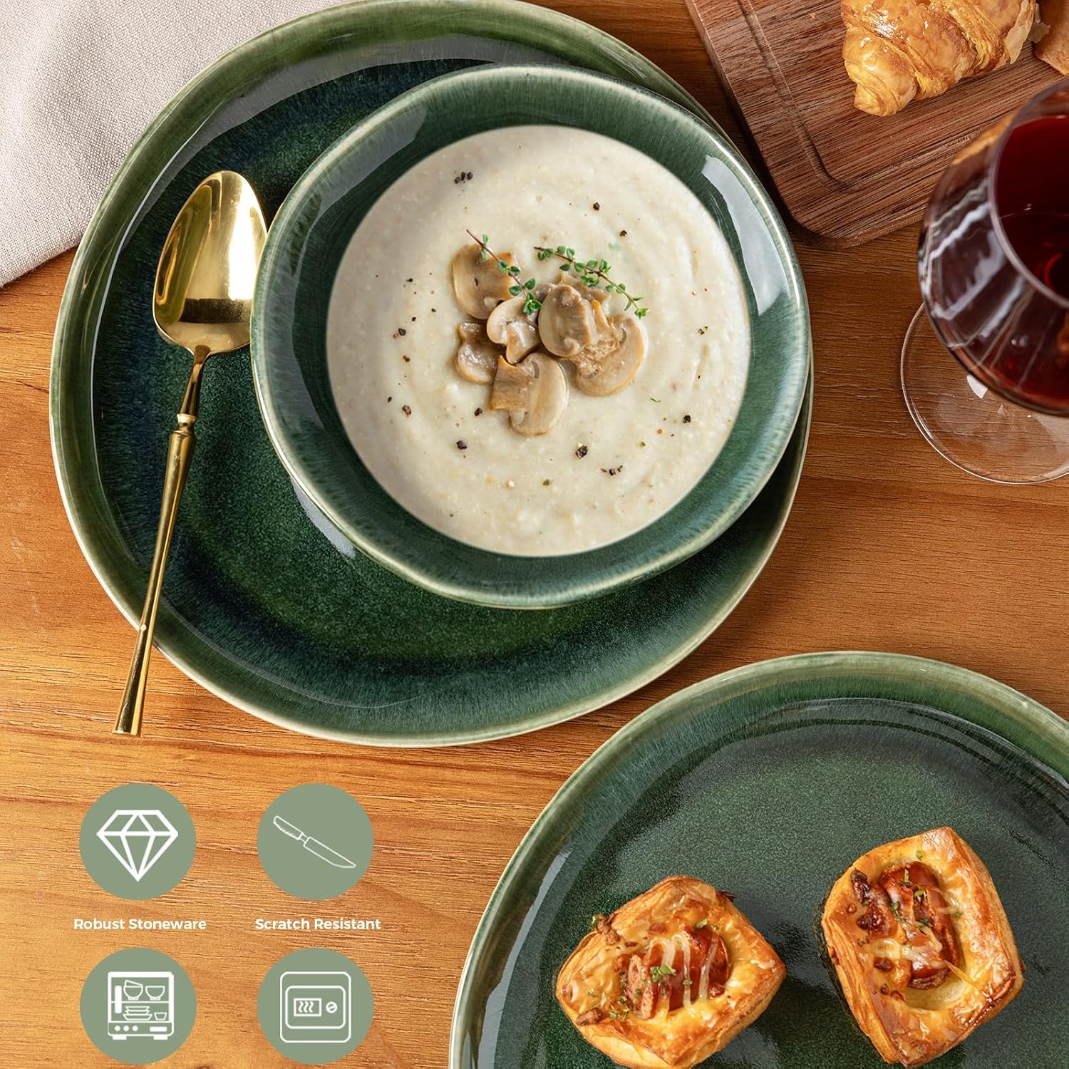 AmorArc Ceramic Dinnerware Sets,Handmade Reactive Glaze Stoneware Plates and Bowls Sets,Highly Scratch Resistant | Dishwasher & Microwave Safe Dishes Set,Service for 6 (18pc)