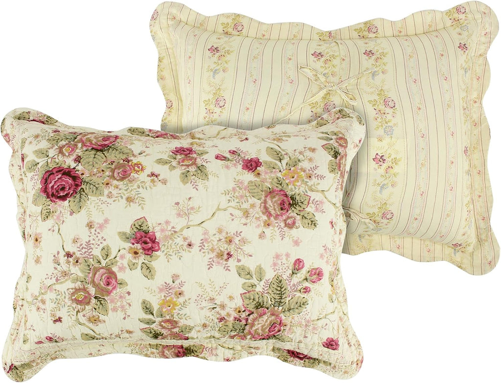Greenland Home Antique Rose Jumbo Oversized 100% Cotton Bedding Set, Bedspread 120 W x 118 L with 2 Shams 20 W x 26 L Each, King (3 Piece), Ecru