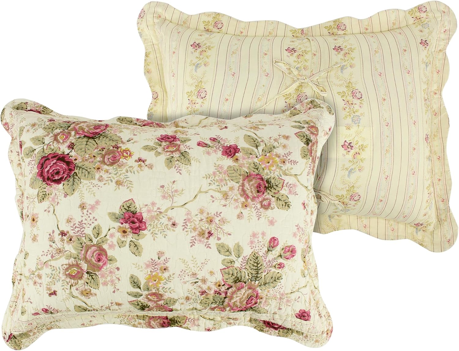Greenland Home Antique Rose Jumbo Oversized 100% Cotton Bedding Set, Bedspread 120 W x 118 L with 2 Shams 20 W x 26 L Each, King (3 Piece), Ecru