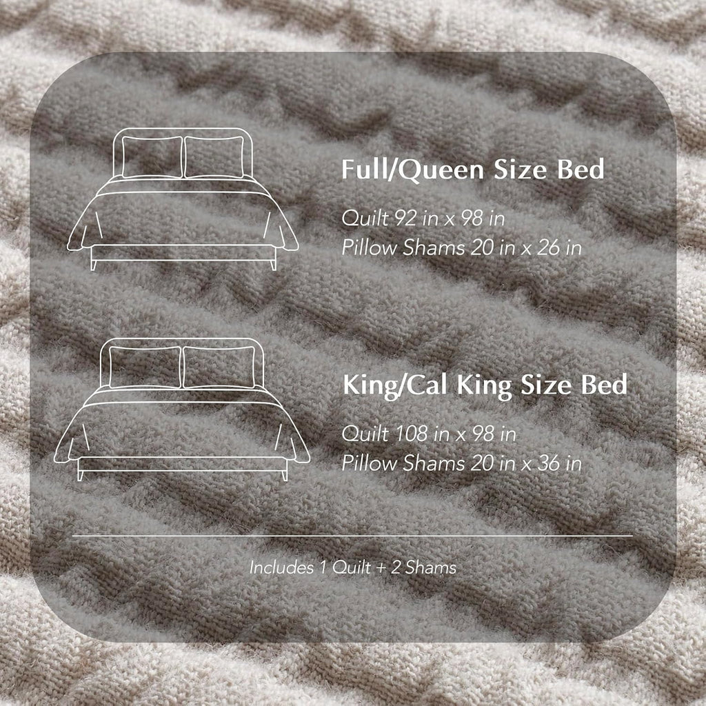EVERGRACEHOME Cotton Coverlet Set King Size 3 Pieces, Lightweight Soft Ribbed Matelassé Bedspread Quilt Set, Cozy Oversized Quilted Bedding Set with 2 Pillow Shams for All Seasons, Birch
