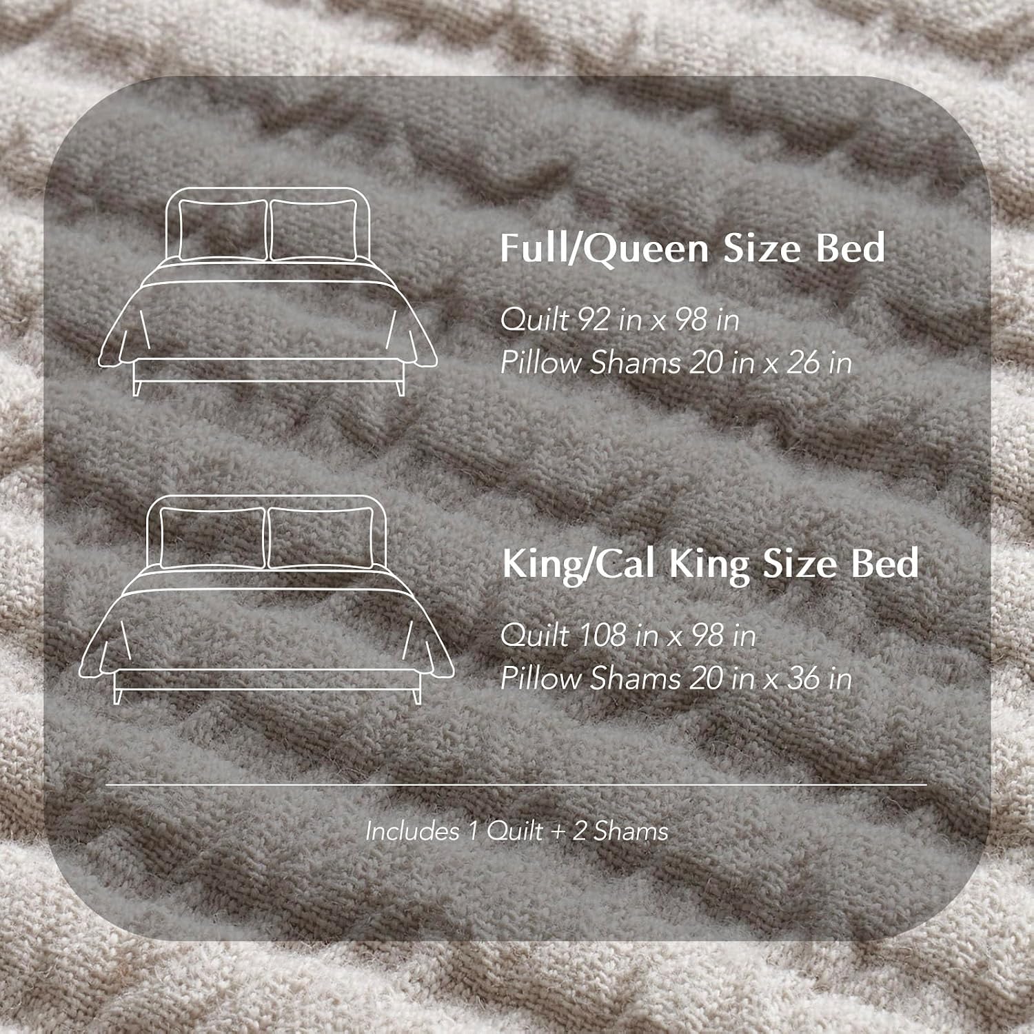 EVERGRACEHOME Cotton Coverlet Set King Size 3 Pieces, Lightweight Soft Ribbed Matelassé Bedspread Quilt Set, Cozy Oversized Quilted Bedding Set with 2 Pillow Shams for All Seasons, Birch
