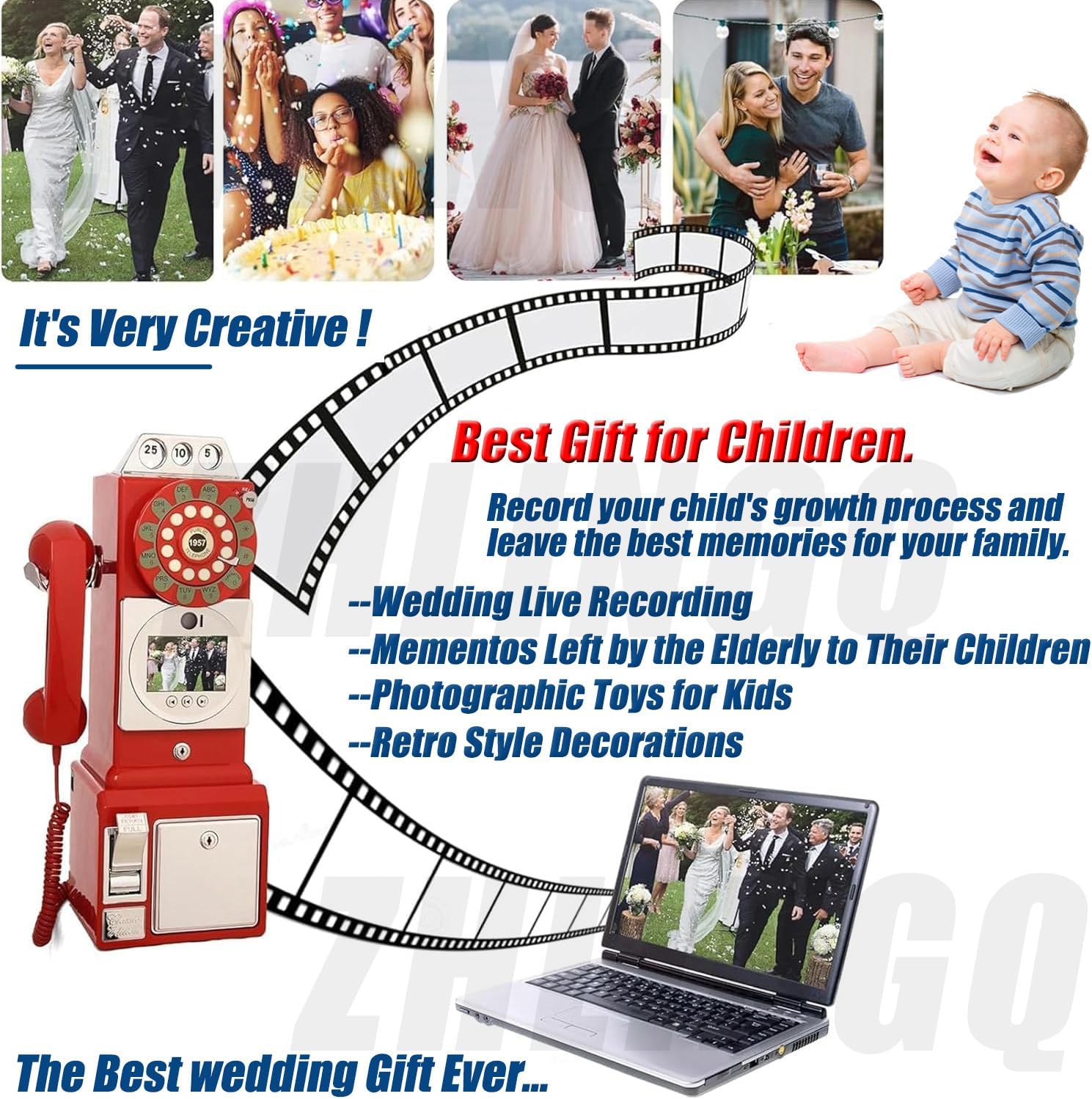 Video & Audio Guest Book 64G 32G 1080P Wedding Phone Guestbook Creative Easy to Use & Fun Engagements Anniversaries Baby Showers Graduation for Home Bar Cafe 18.11''H x 6.3''W x 5.127''L,Black-32G