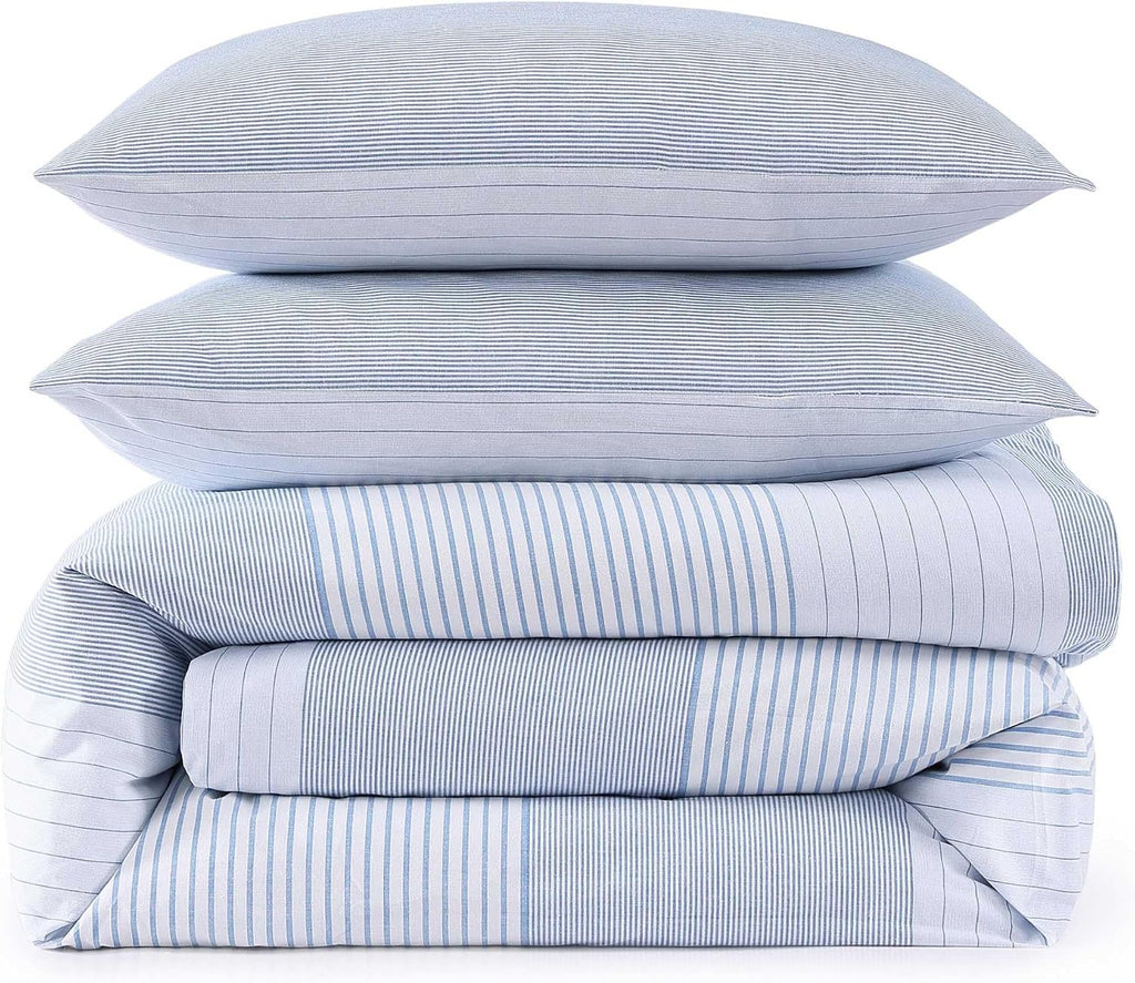 Tommy Hilfiger - Full/Queen Comforter Set, Super Soft Bedding with Matching Sham, Breathable Bed Essentials (Modern Stripe White, Full/Queen)