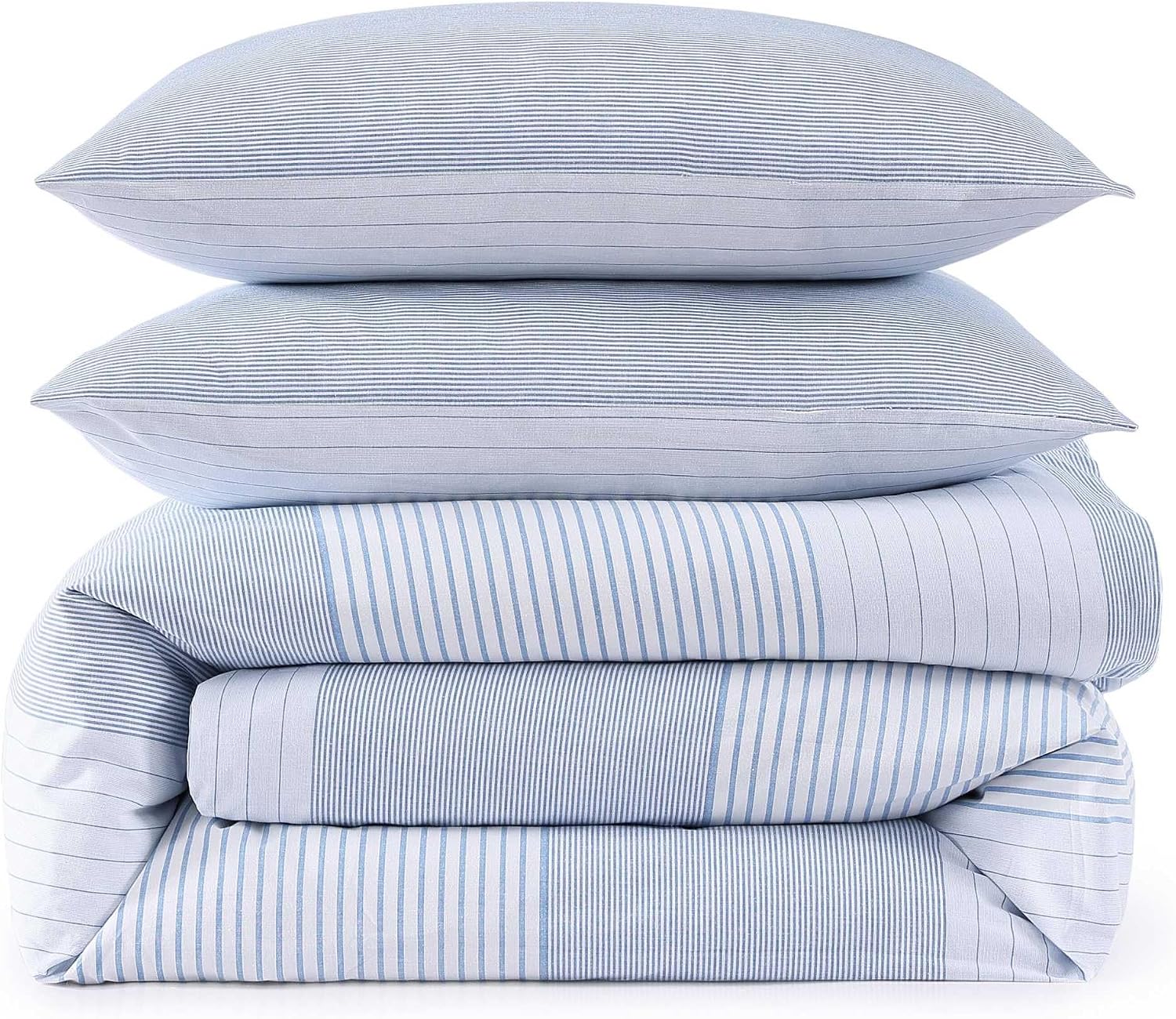 Tommy Hilfiger - Full/Queen Comforter Set, Super Soft Bedding with Matching Sham, Breathable Bed Essentials (Modern Stripe White, Full/Queen)