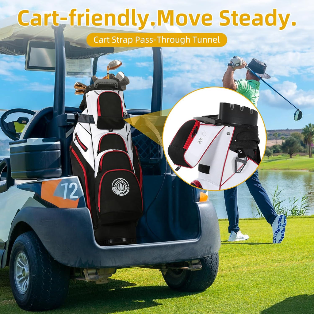 Shopsource Golf Cart Bag, 14 Way Molded Lock Top Club Bag with Full-Length Dividers, Upgrade 900D Oxford Silence Cart Bags for Men with Handles Ergonomic Strap, Stable Base