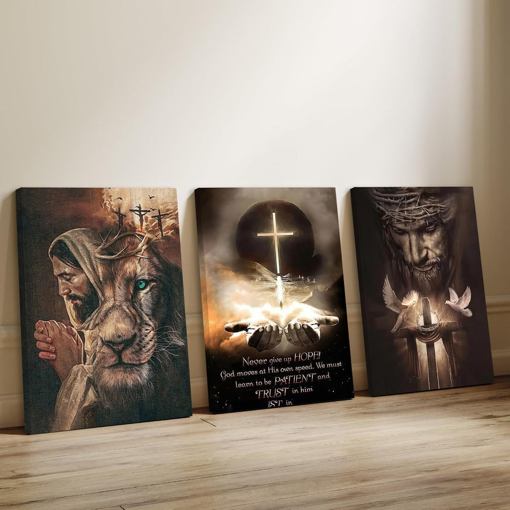 Fantasy Artists 3Pcs Jesus Wall Art, Christian Wall Decor for Biblical Room, Unframed Canvas Painting Prints, Religious Art Posters for Church Living Room Bathroom, 20' X 30'