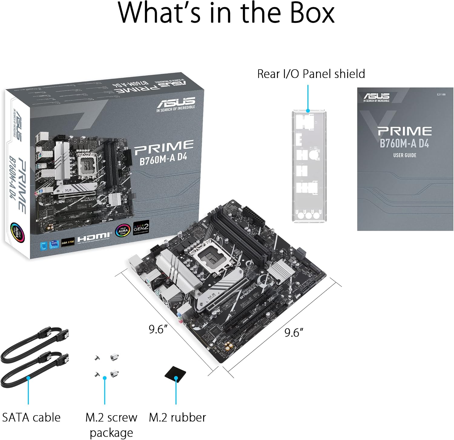 ASUS Prime B760M-A D4 Intel® B760 (LGA 1700)(13th and 12th Gen) mATX Motherboard, PCIe 4.0, 2xM.2 Slots,2.5Gb LAN, DisplayPort,Dual HDMI,Rear USB 3.2 Gen 2, Front 1 Type-C®, Aura Sync