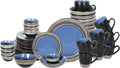48 Piece Dinnerware Set, Ceramic Plates and Bowls Sets for 8, Microwave and Dishwasher Safe, Handcrafted Tree Bark Series Dish Set, Blue
