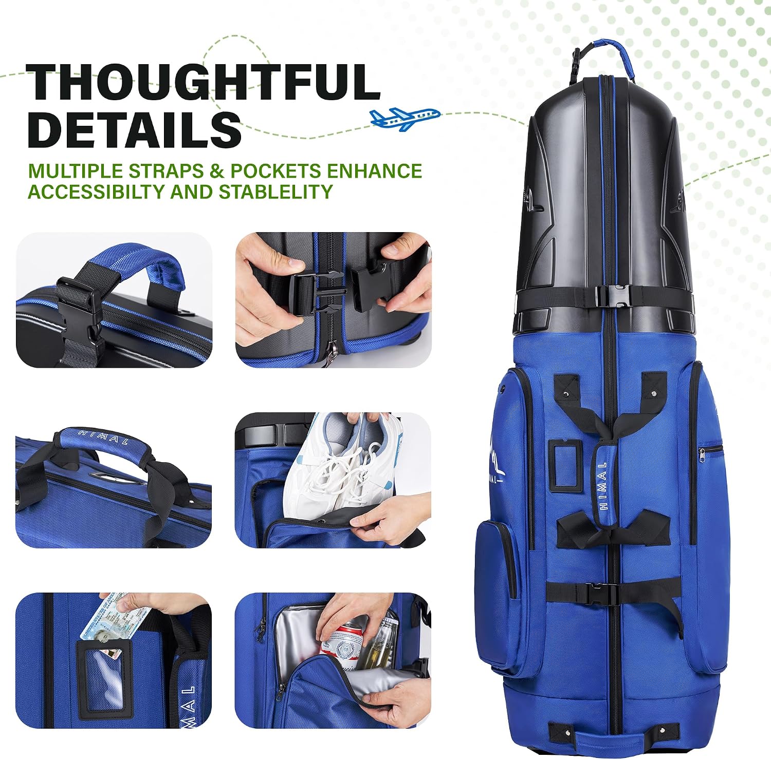 uniHimal Golf Travel Bag with Hard Case Top, 1680D Heavy Duty Oxford Golf Club Travel Bags for Airlines with Wheels Easy to Maneuver