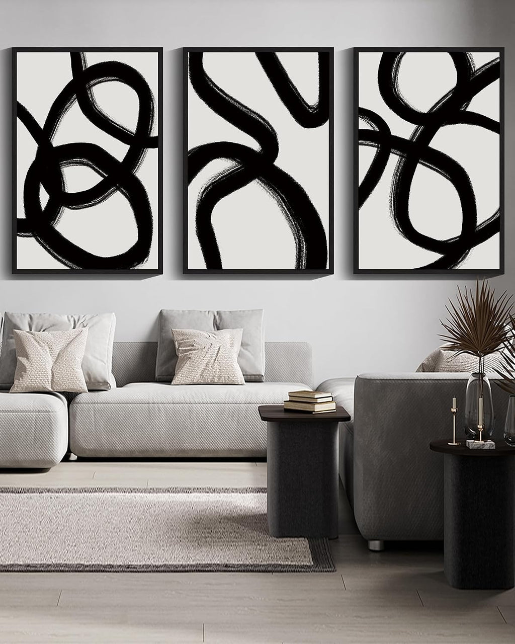Drsoum Large 24x36in Black and Gray Abstract Framed Wall Art Decor Duotone Minimal Dark Brush Stroke Prints Shapes Illustrations Modern Art Decorative Ready To Hang - Black Framed