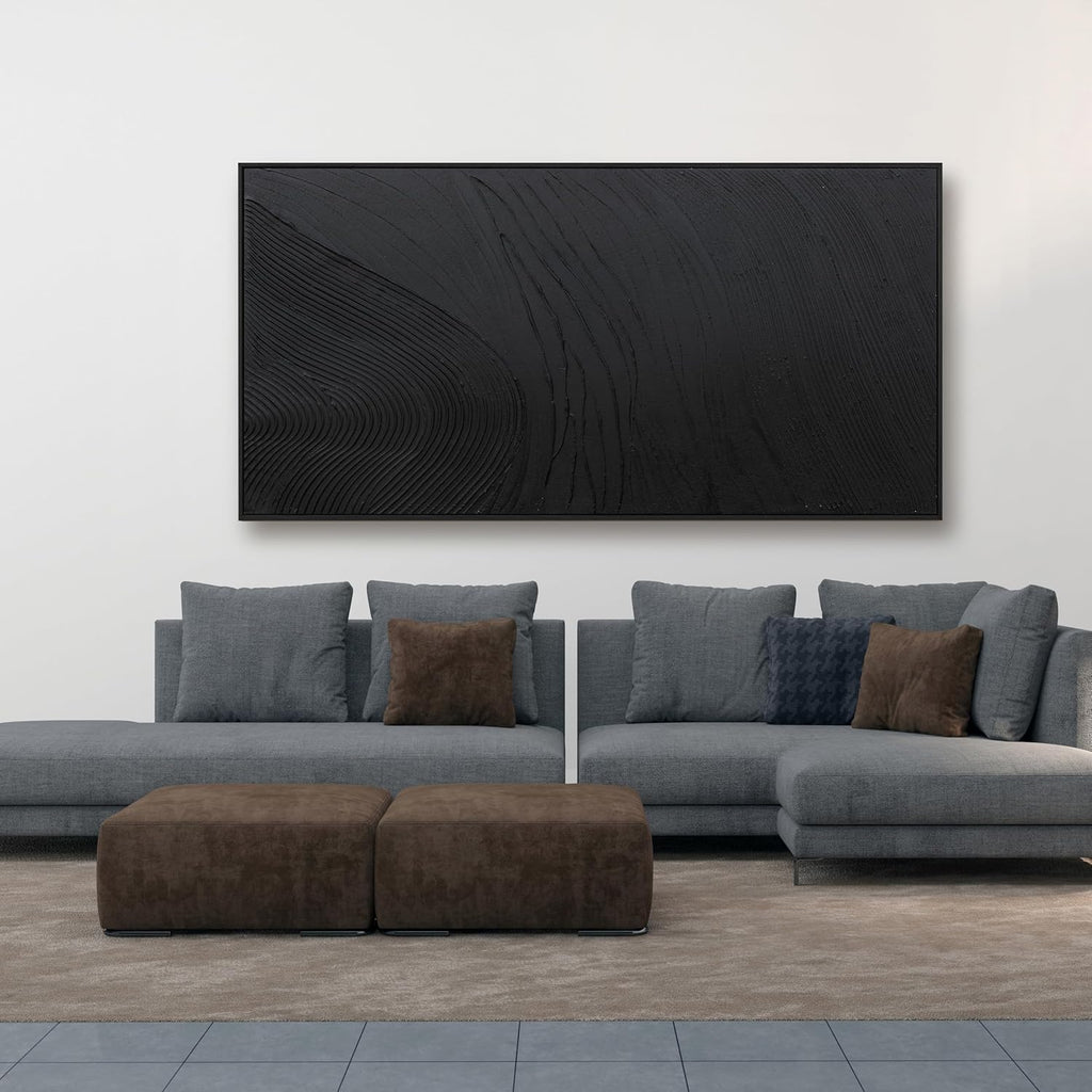Framed Abstract Wall Art For Living Room Wall Decor Artwork 48' W X 24' H Black Hand Painted Line Texture Canvas In Large Abstract Artwork For Living Room Bedroom Office Modern Glam Decor Ready To Hang