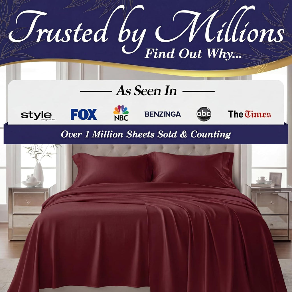 DECOLURE 100% Viscose Derived from Bamboo Sheets Queen Size - Luxury 4 Pc Naturally Cooling Sheets, Ultra Soft Bed Set - Deep 17' Pockets, Durable Double Stitching, Oeko Tex Standard (Burgundy)