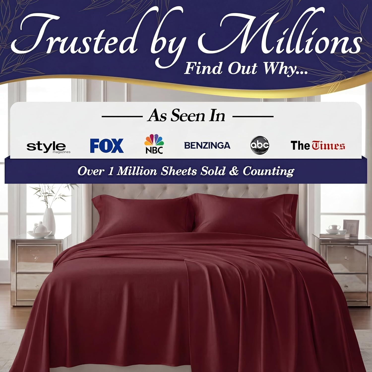 DECOLURE 100% Viscose Derived from Bamboo Sheets Queen Size - Luxury 4 Pc Naturally Cooling Sheets, Ultra Soft Bed Set - Deep 17' Pockets, Durable Double Stitching, Oeko Tex Standard (Burgundy)