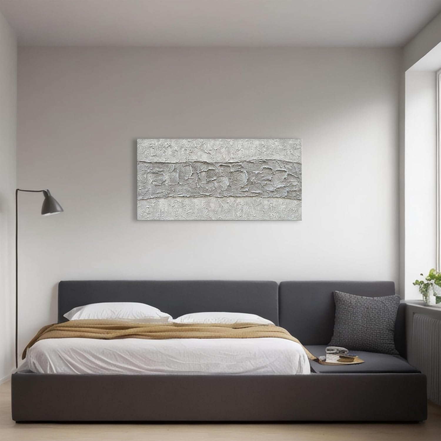 Art Minimalist Art Painting Hand-Painted Black and White Wall Art Textured Oil Painting Modern Abstract Art Home Wall Decoration 24x48 inches
