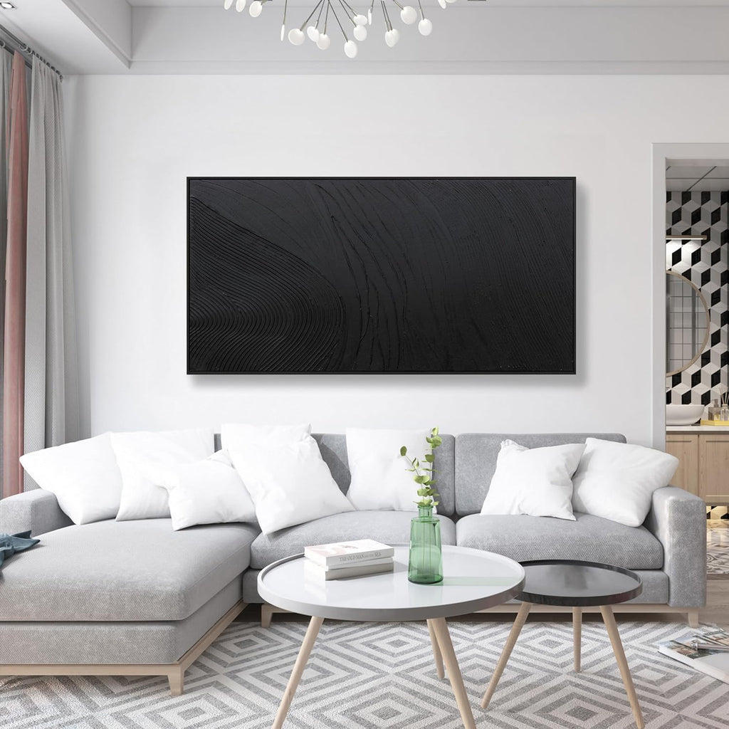 Framed Abstract Wall Art For Living Room Wall Decor Artwork 48' W X 24' H Black Hand Painted Line Texture Canvas In Large Abstract Artwork For Living Room Bedroom Office Modern Glam Decor Ready To Hang