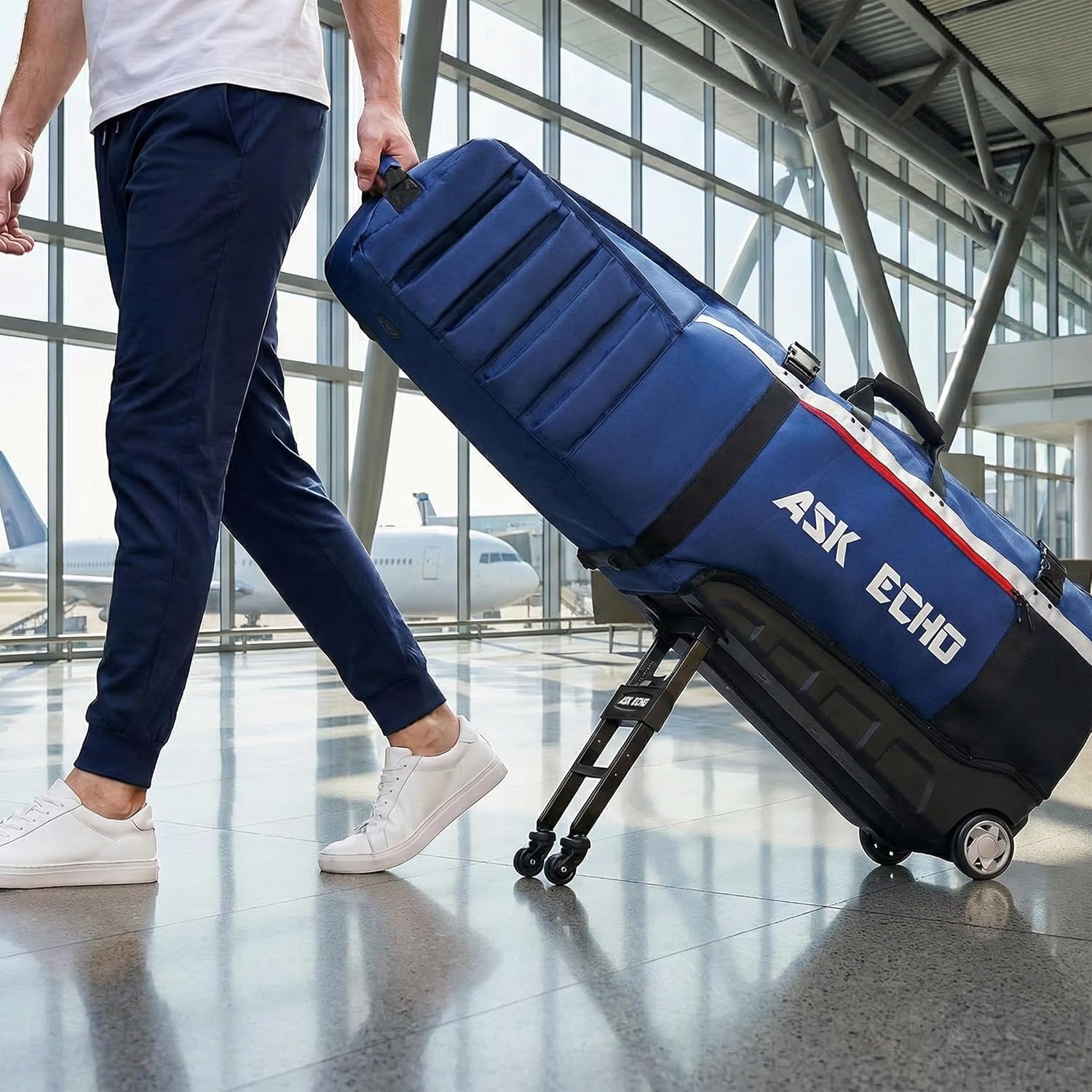 ASK ECHO Locklink StableRoller Golf Travel Bag with 4-Wheel Rolling System, Extendable Support Stand Legs