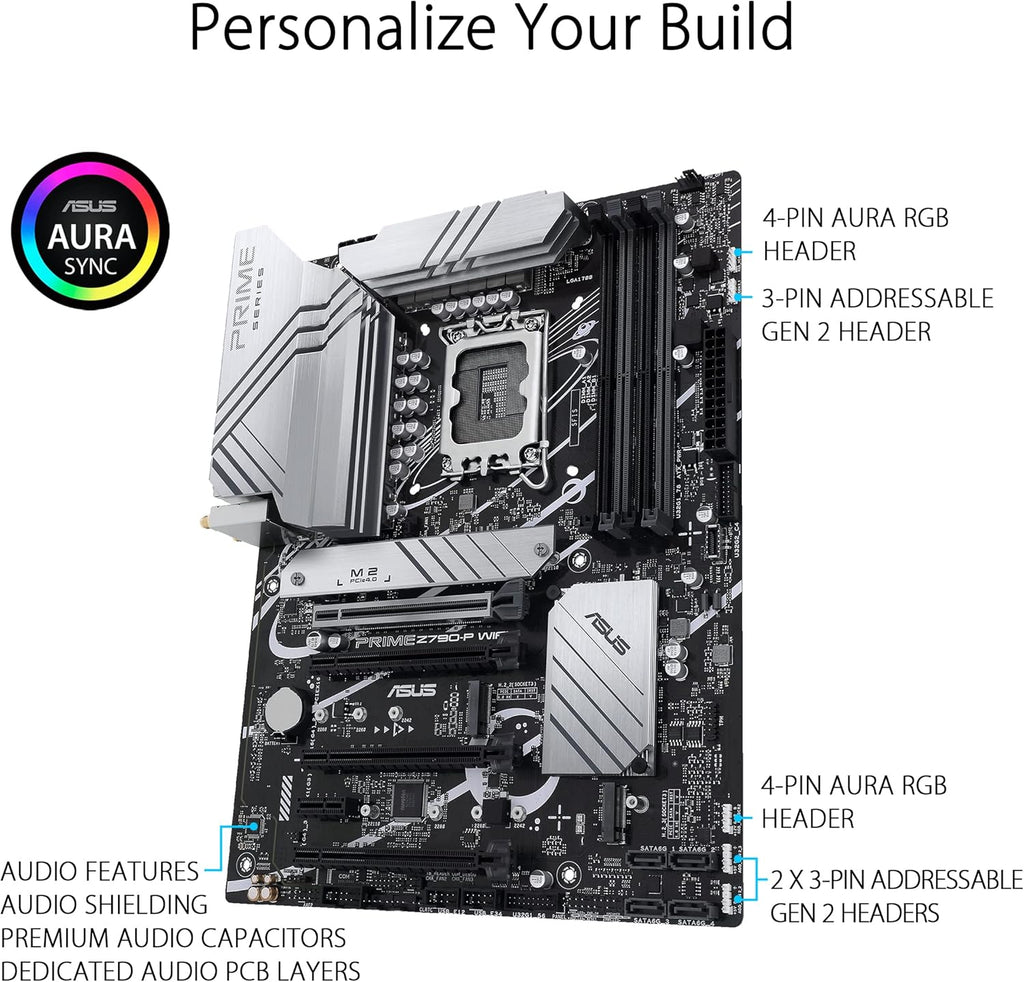 Asus Prime PRIME Z790-P WIFI Gaming Desktop Motherboard - Intel Z790 Chipset - Socket LGA-1700 - ATX - Core, Pentium Gold, Celeron Processor Supported - 128 GB DDR5 SDRAM Maximum RAM - DDR5-7200/PC5-5