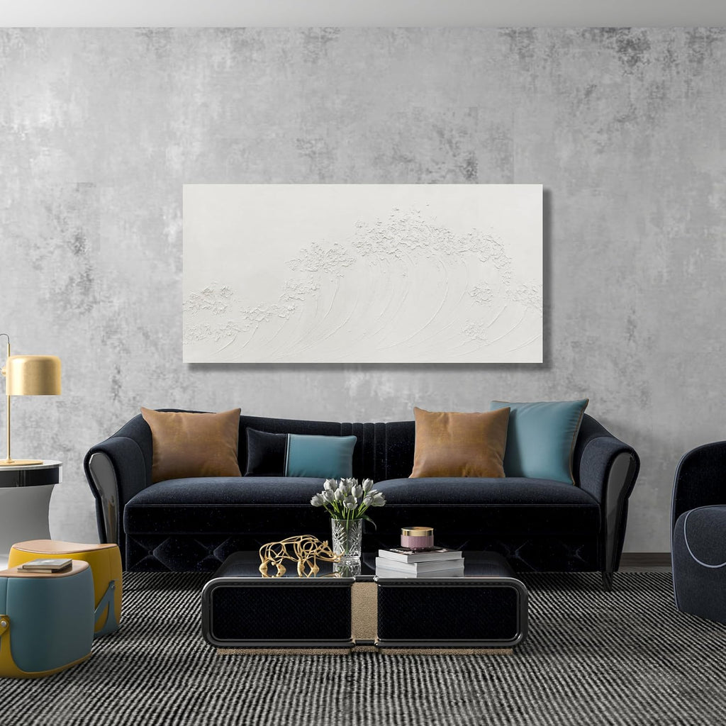 Yuaxker Large Ocean Wall Art White Wave Wall Decor Abstract Aesthetic Canvas Painting Artwork for Living Room Bedroom Dining Room Office Home Decor 30x60 Inch