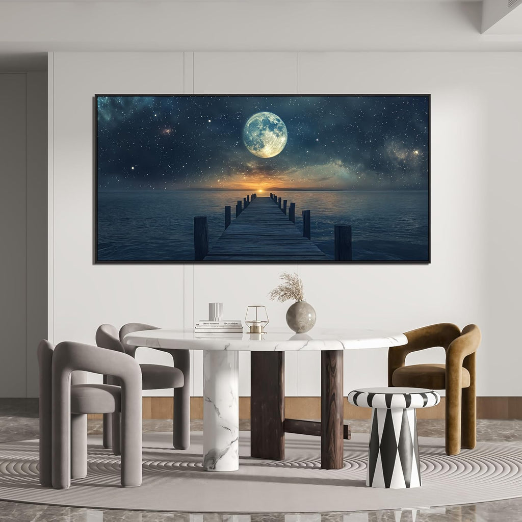 Canvas Wall Art Decor Large Framed Wall Art Prints Wall Art Pictures for Living Room Canvas Art Wall Decor Landscape Coastal Wall Art Star Moon Artwork for Walls Home Office Aesthetic Decor 29' x 58'