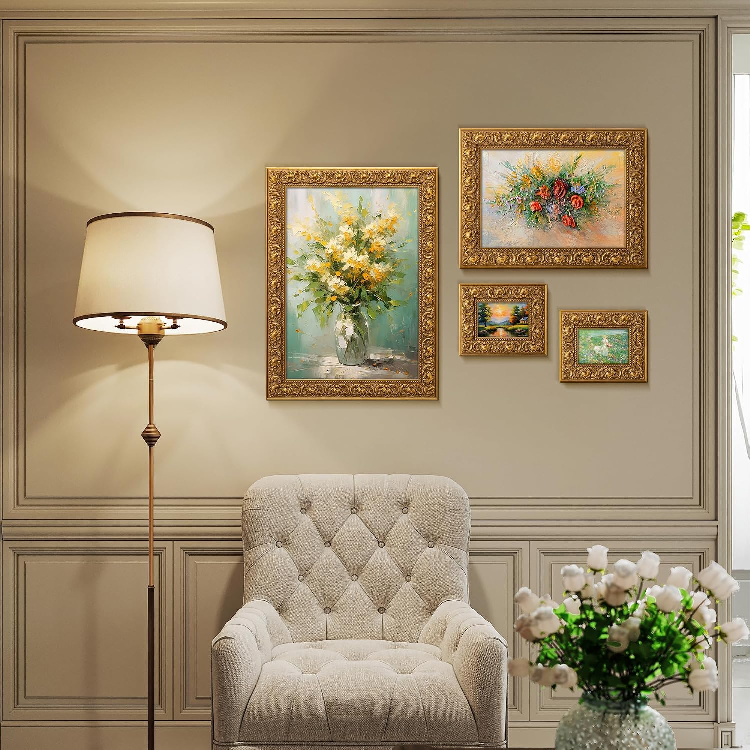 ArtXO A2 Picture Frame Wooden, Display Pictures A3 with Mat or A2 Without Mat, Wall Hanging Photo Frame, Vintage Poster Frame Gold