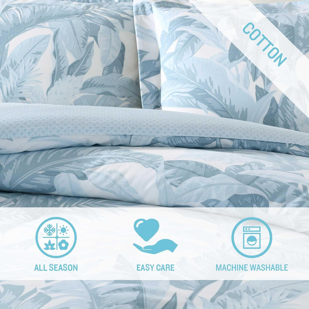 Tommy Bahama - King Comforter Set, 100% Cotton Slub Fabric with Soft Breathable Texture, 5 Piece Bed Set with Matching Pillowcases & Bonus Throw Pillows (Palm Serenity Blue)