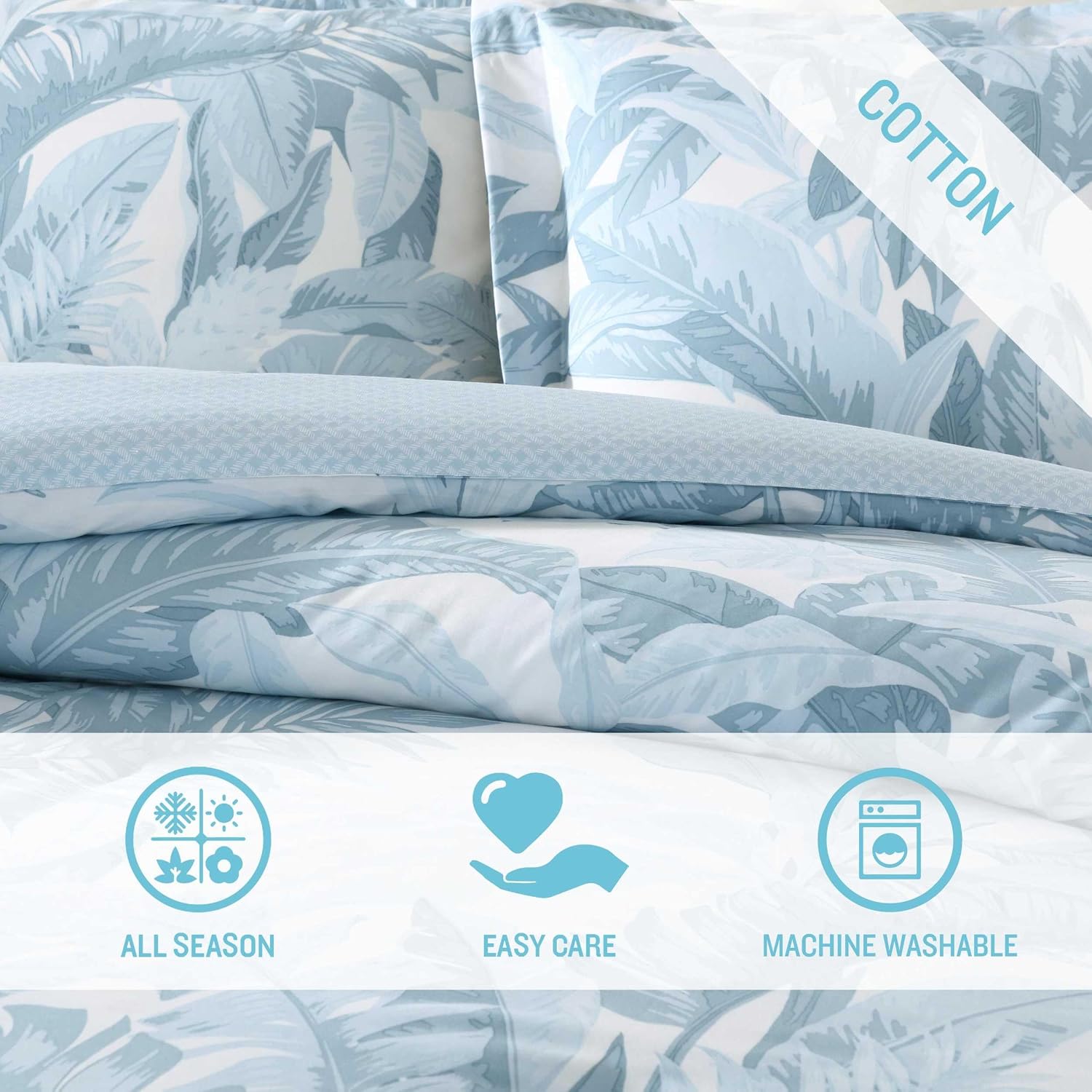 Tommy Bahama - King Comforter Set, 100% Cotton Slub Fabric with Soft Breathable Texture, 5 Piece Bed Set with Matching Pillowcases & Bonus Throw Pillows (Palm Serenity Blue)