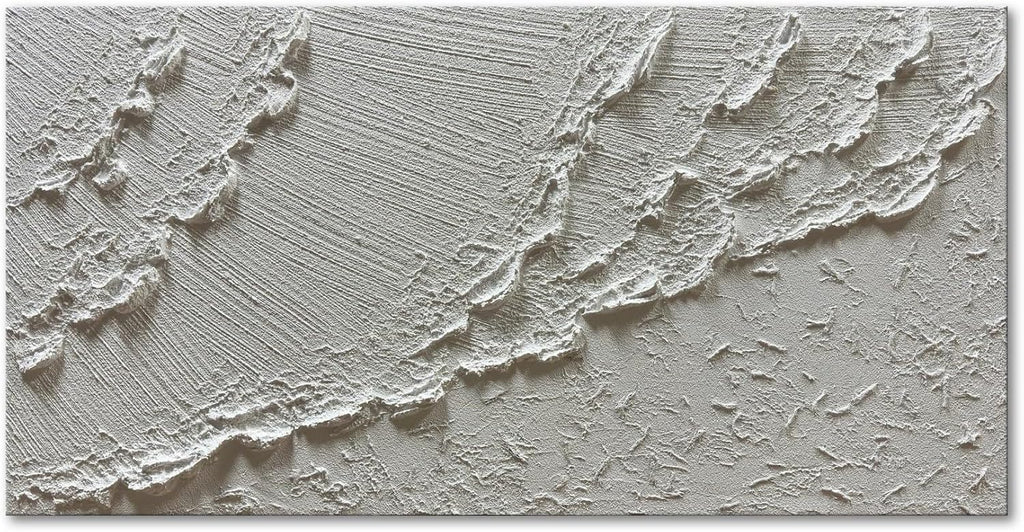 zoinart Hand Painted White Ocean Wave Wall Art 48x24 Inches Large Abstract Beach Textured Art 3D Modern Oil Paintings for Living Room Bedroom Wall Decor