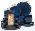 Pokini 18 Piece Stoneware Dish Set for 6, Reactive Glaze Ceramic Plates and Bowls Set | Coastal‑Inspired Irregular Design for Casual Entertaining & Intimate Dinners | Dishwasher & Microwave Safe