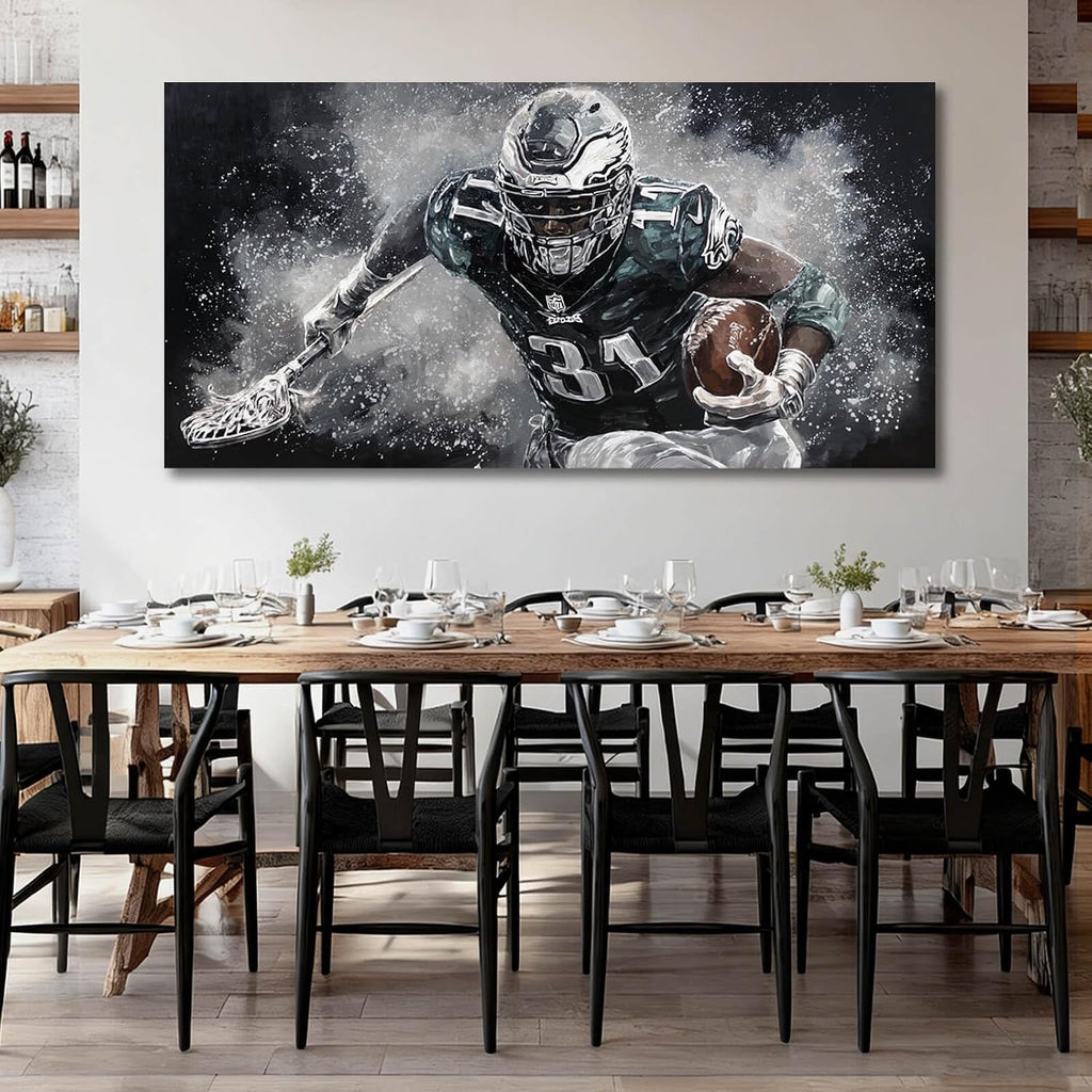WINKAILIN Large American Football Canvas Artwork with Modern Sports Athlete Painting Poster for Bedroom Living Room Office Gym Wall Decoration 29x58 Inch
