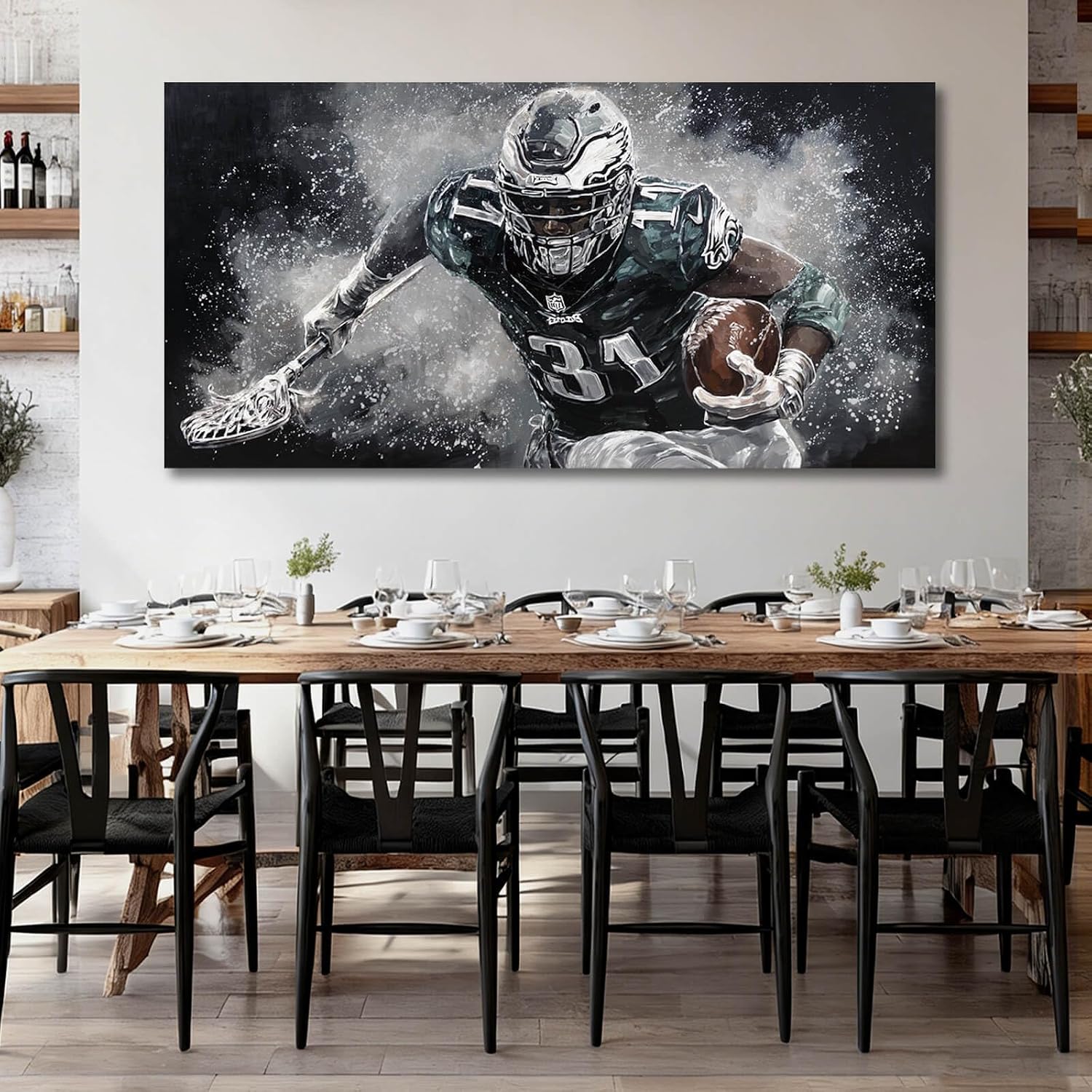 WINKAILIN Large American Football Canvas Artwork with Modern Sports Athlete Painting Poster for Bedroom Living Room Office Gym Wall Decoration 29x58 Inch