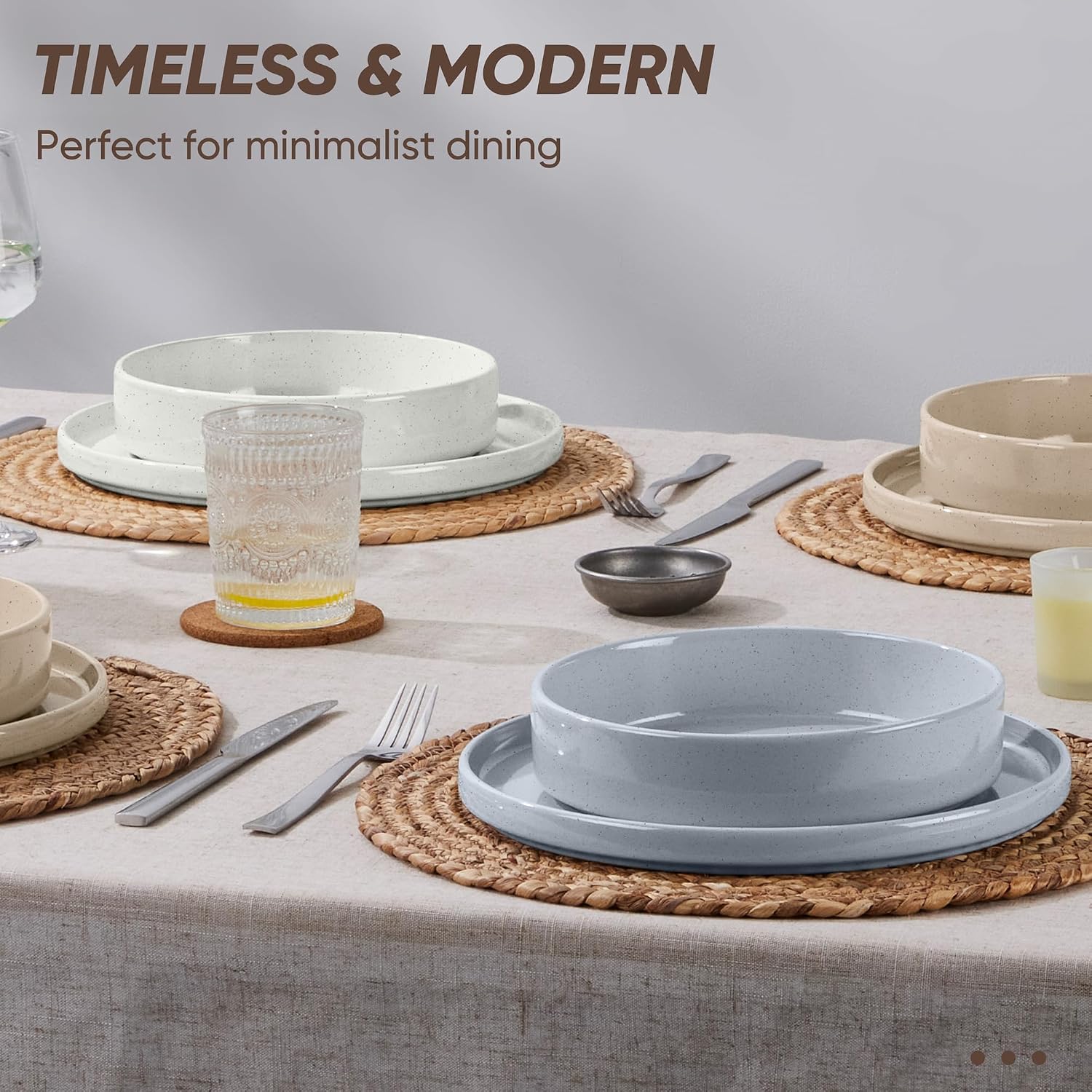 E-far Dinnerware Sets with Pasta Bowls, 24-Piece Stoneware Plates and Bowls Sets for 6 | Microwave & Dishwasher Safe Kitchen Modern Dish Set, Speckled Multicolor