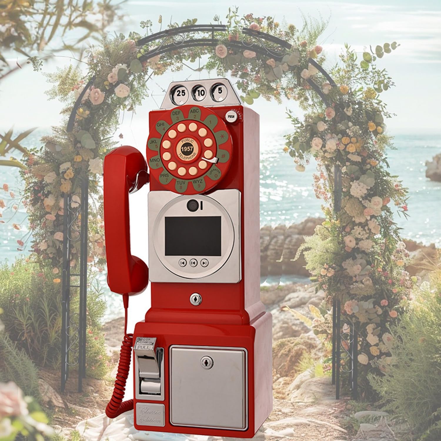 Audio Guestbook, Wedding Phone Record Custom Audio Messages with Guestbook Voicemail Voice Recording Phone with Playback for Wedding Birthday Party Anniversary,Red