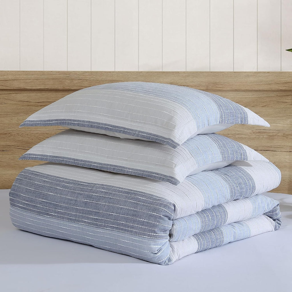 Levtex Home Sand Stripes Blue Twin Duvet Cover Set (68x88in) with 1 Pillowcase (26x20in) - Woven Jacquard Stripe - Blue, Grey, White - 100% Cotton Twin Size Duvet Cover Set - Soft, Pre-Washed
