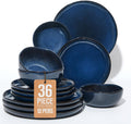 Pokini Extra Large Dinnerware Set for 12, 36 Pieces Ceramic Plates and Bowls Set, Kitchen Dish Set, Microwave & Dishwasher Safe Dishware, Ocean-Inspired Stoneware for Big Gatherings, Starry Blue