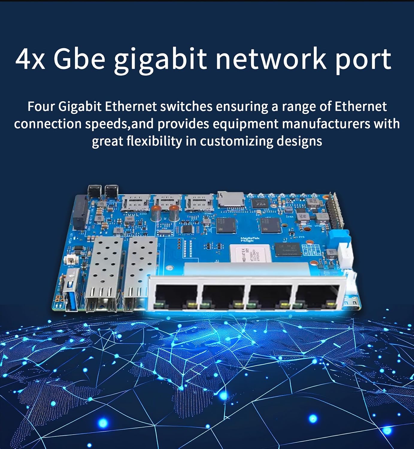 Banana Pi BPI-R4 WiFi 7 Wireless Tri-Band Router OpenWRT - DDR4 4GB/8GB RAM - MediaTek MT7988A SoC, 4G/5G Wireless Router Repeater, 2X 10GbE SFP 4X GbE for NAS Smart Home Gateway (4G Kit, DDR4 4GB)