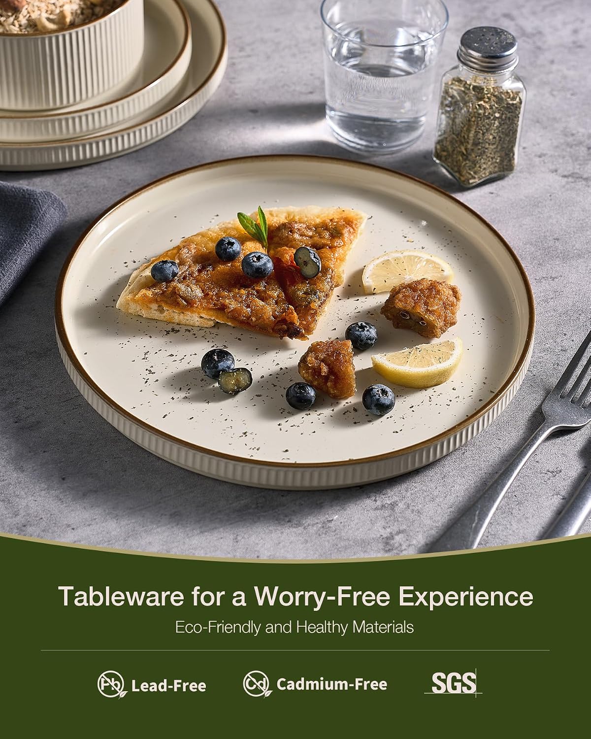Famiware Star 18-Piece Stoneware Plates and Bowls Sets, Service for 6, Ceramic Dinnerware with Trim, Modern Rustic Dishes for Everyday/Formal, Chip/Scratch Resistant, Microwave/Dishwasher Safe, Cream