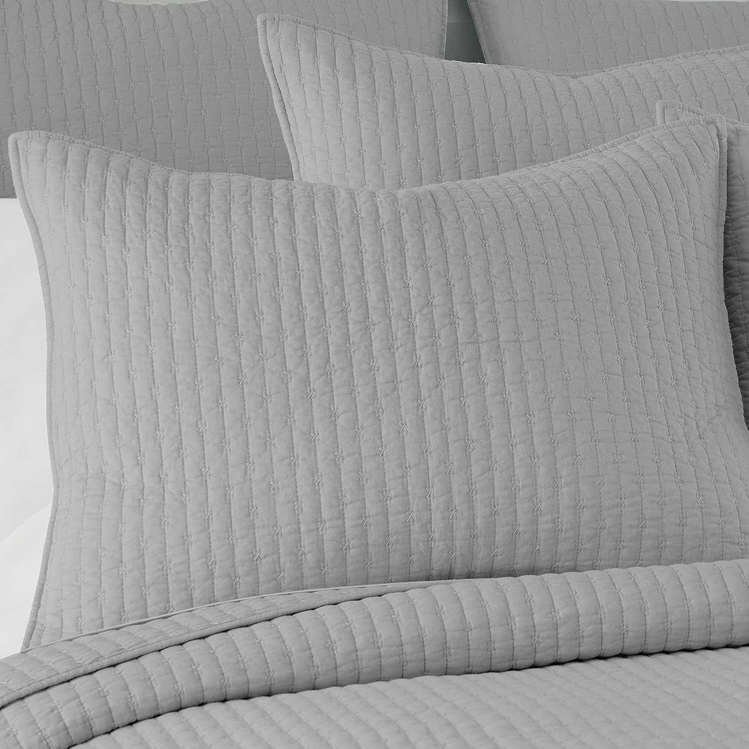 Levtex Home Cross Stitch Reversible Full Bedspread Set (100x104in) with 2 Pillow Shams (26x20in) - Stitch Texture - Light Grey - Cotton Full Size Bedspread Set - Lightweight, Soft, Pre-Washed