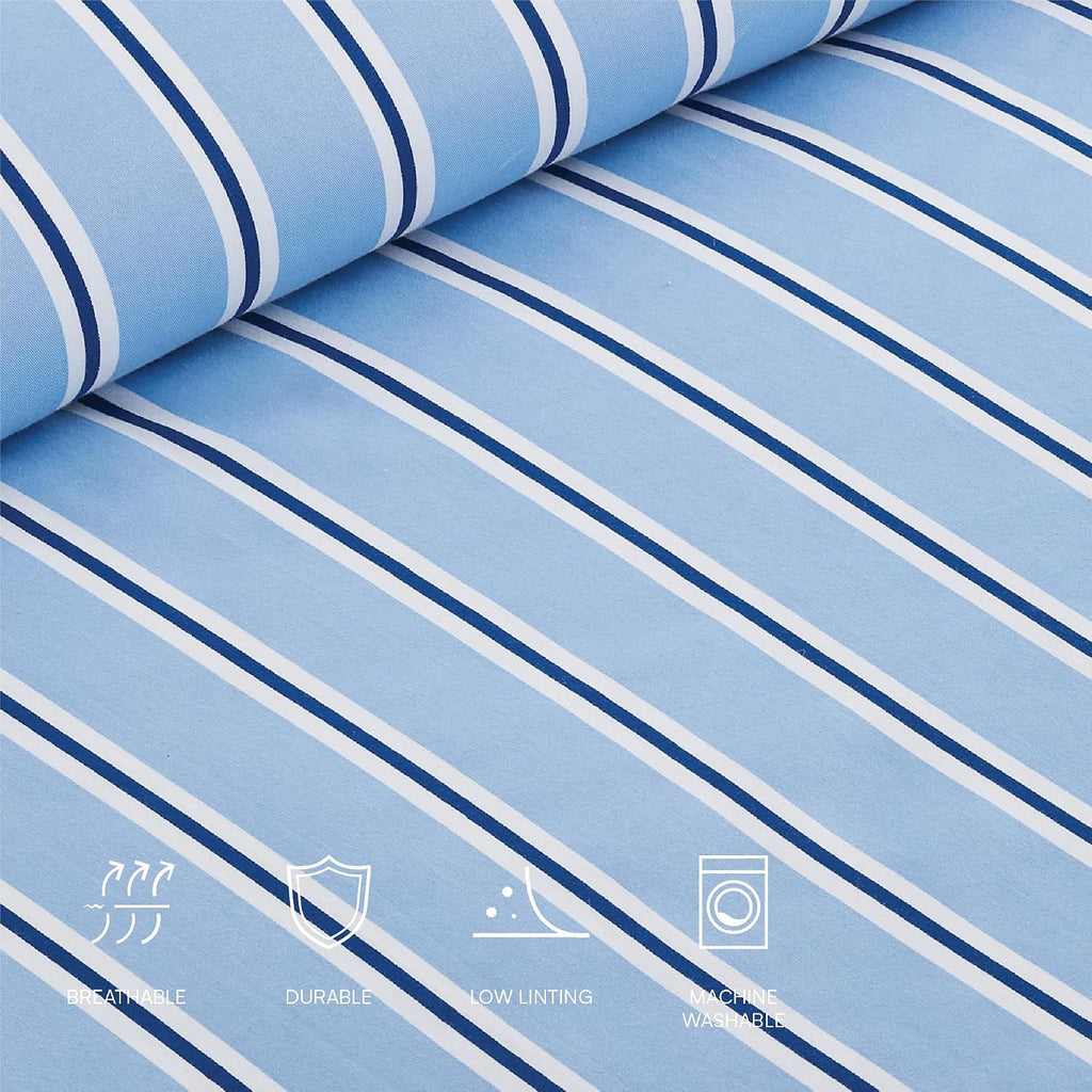 Lacoste Hollis Stripe Comforter Set, 100% Cotton Brushed Twill, Reversible Duvet with Pillow Shams, Soft & Fluffy Hotel-Style Bedding, Blue, King