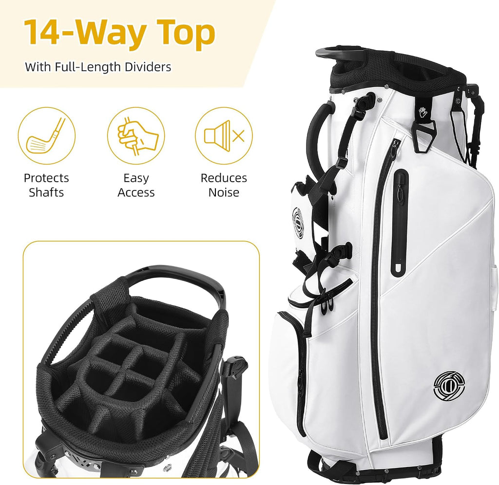 Golf Stand Bag 14 Way, Lightweight Golf Bags for Men Women with Stand, Padded Ergonomic Double Strap, Full Length Dividers, Multiple Pockets, Rain Hood