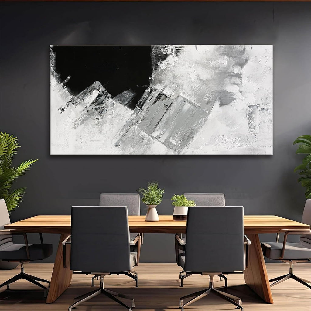 TAIJXAGSG Abstract Wall Art For Living Room Black Grey Canvas Art Wall Decor Large White Wall Art Print Office Decor Abstract Painting Print For Home Bedroom Hotel Artwork 29x58 Inch